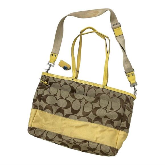 Coach Signature Stripe Jacquard Tote Diaper Bag Signature Canvas F13803 Yellow - Picture 7 of 16